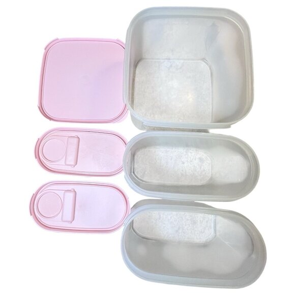 Lot 3 Tupperware Modular Mates Oval Containers Pink Lids - Picture 13 of 13